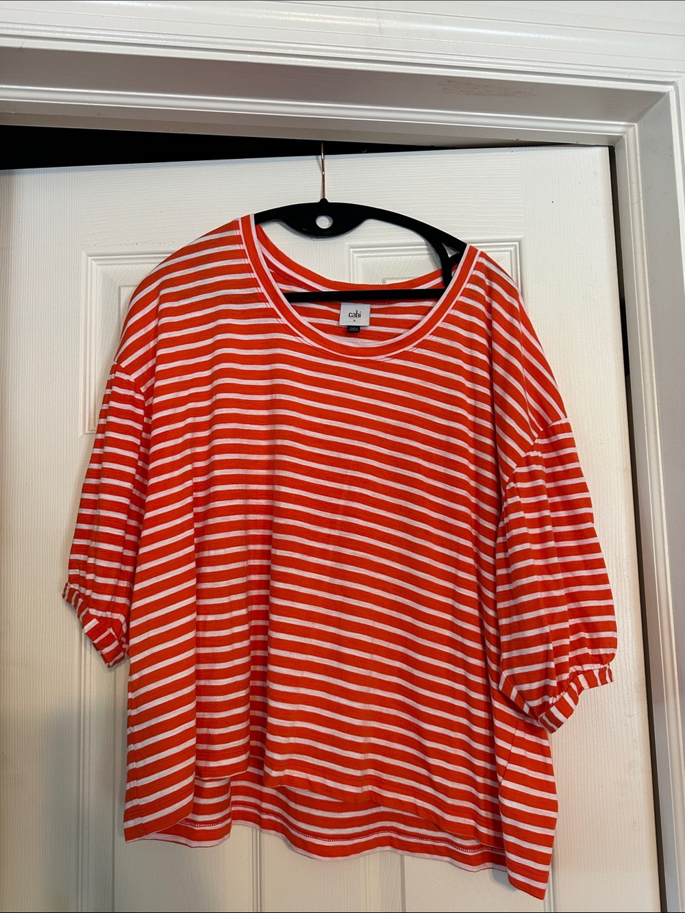 CAbi Orange and White Striped Short Sleeve Tee